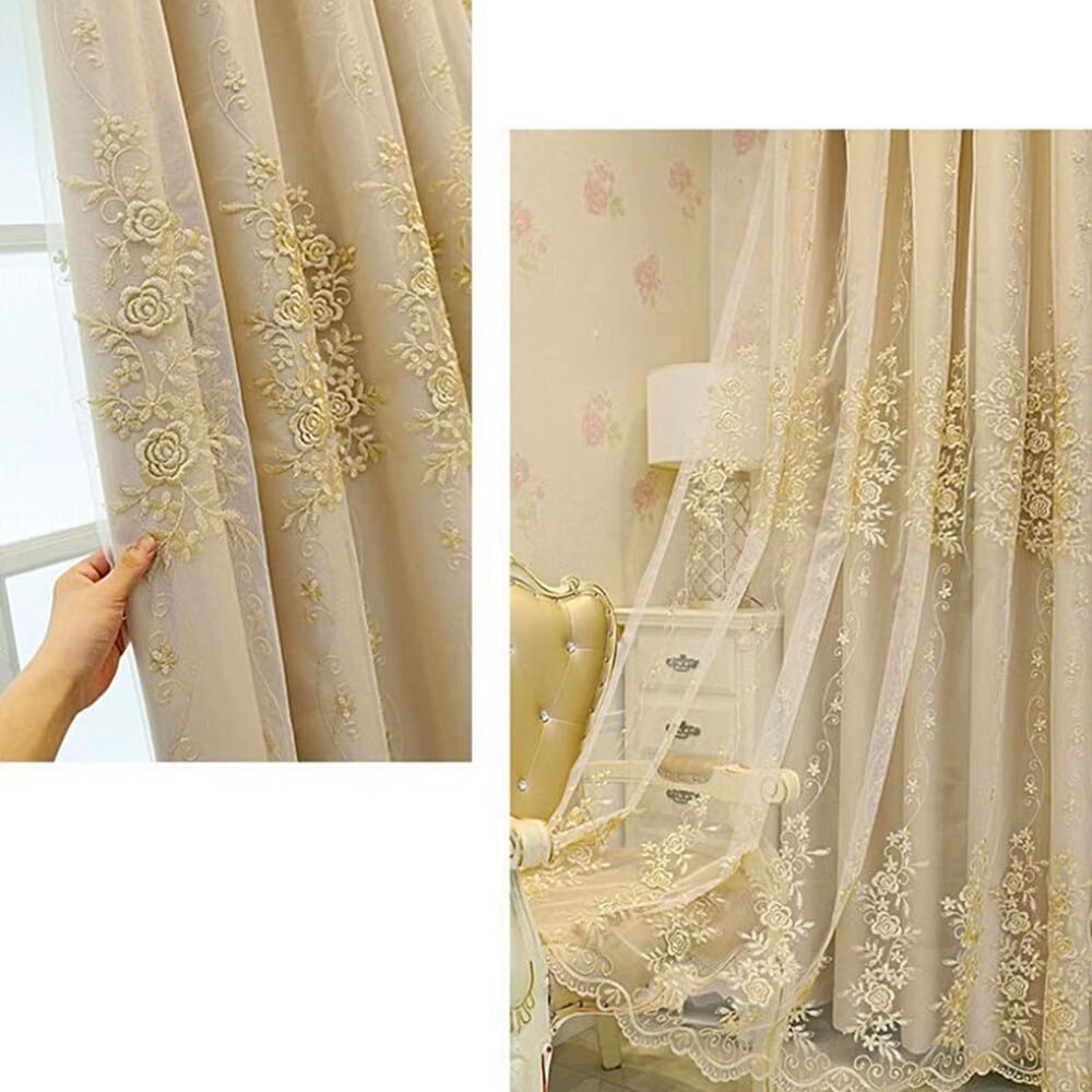 Set of 2 Curtain Panels, 54x84 Inch, European Double Layer Curtains (Beige)